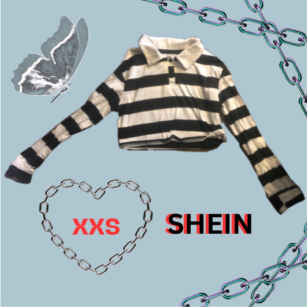 Cute cropped & collared long sleeve - Black and white stripes.